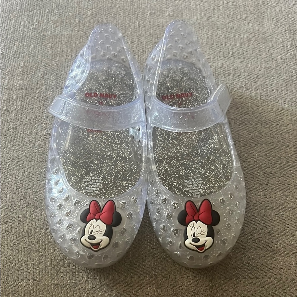 Old Navy Kids Glitter Jelly Shoes - Clear with Red Bow